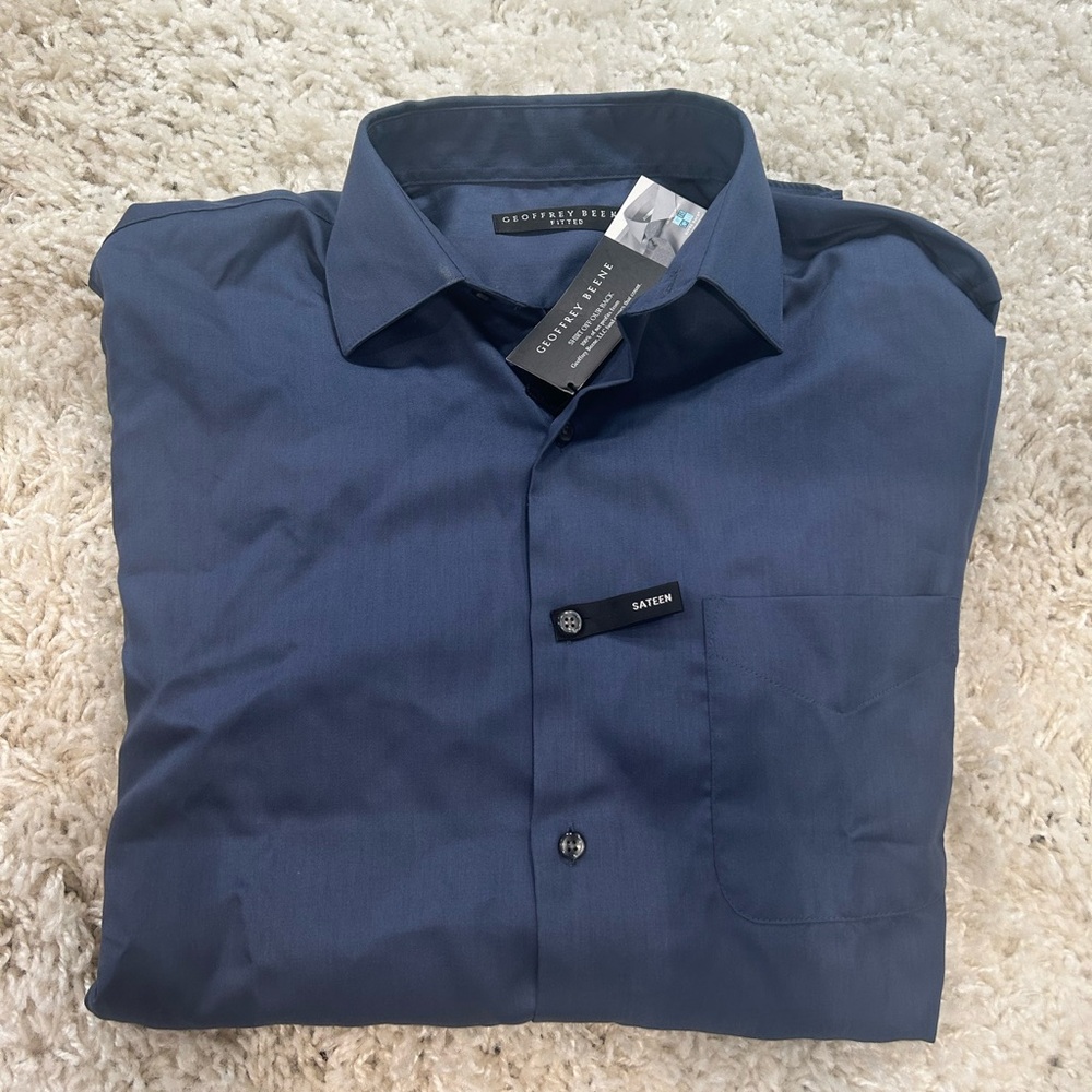 15 32/33 NAVY BLUE MENS DRESS SHIRT GEOFFREY BEENE FITTED